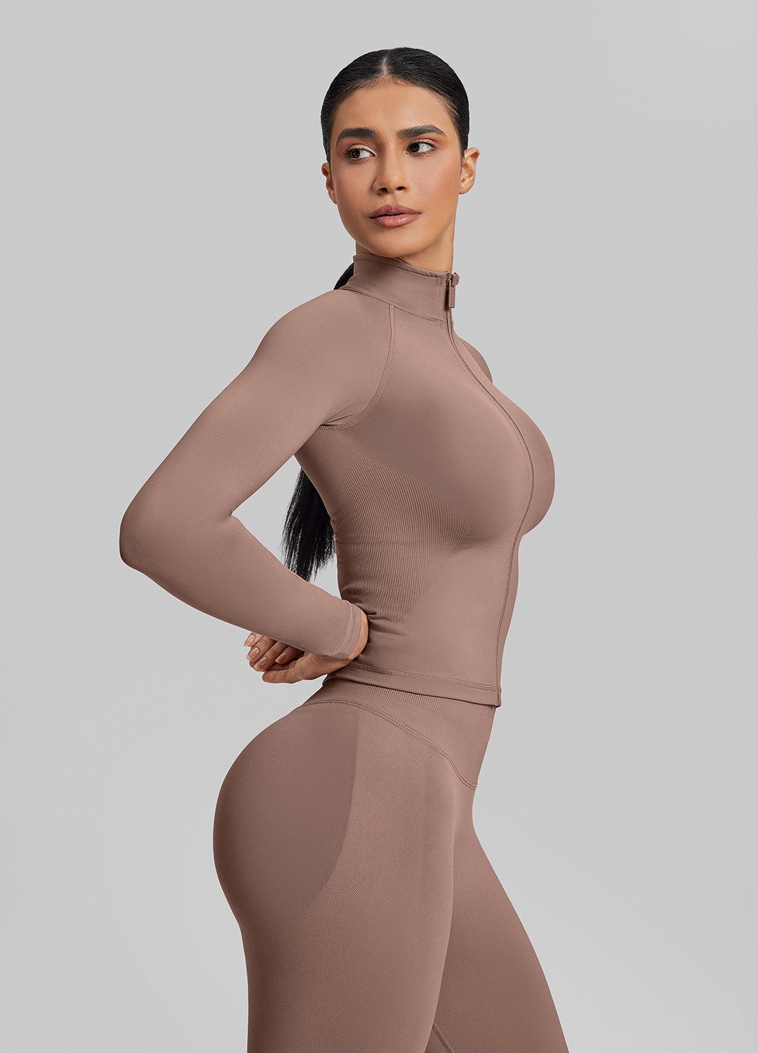 Ultrasculpt Longline Full Zipper Seamless Breathable Warm…