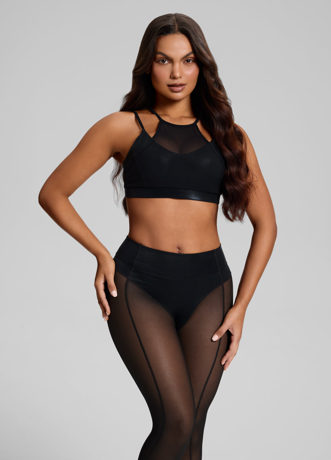Sculpt Mesh Panel High-Neck Top