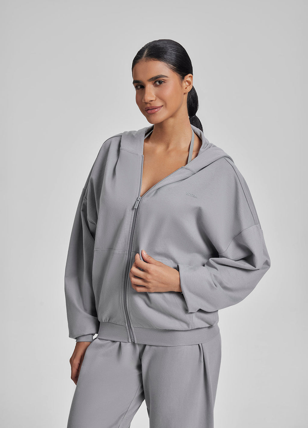 Relaxed Oversized Full Zipper Kangaroo Pockets Soft Hoodie
