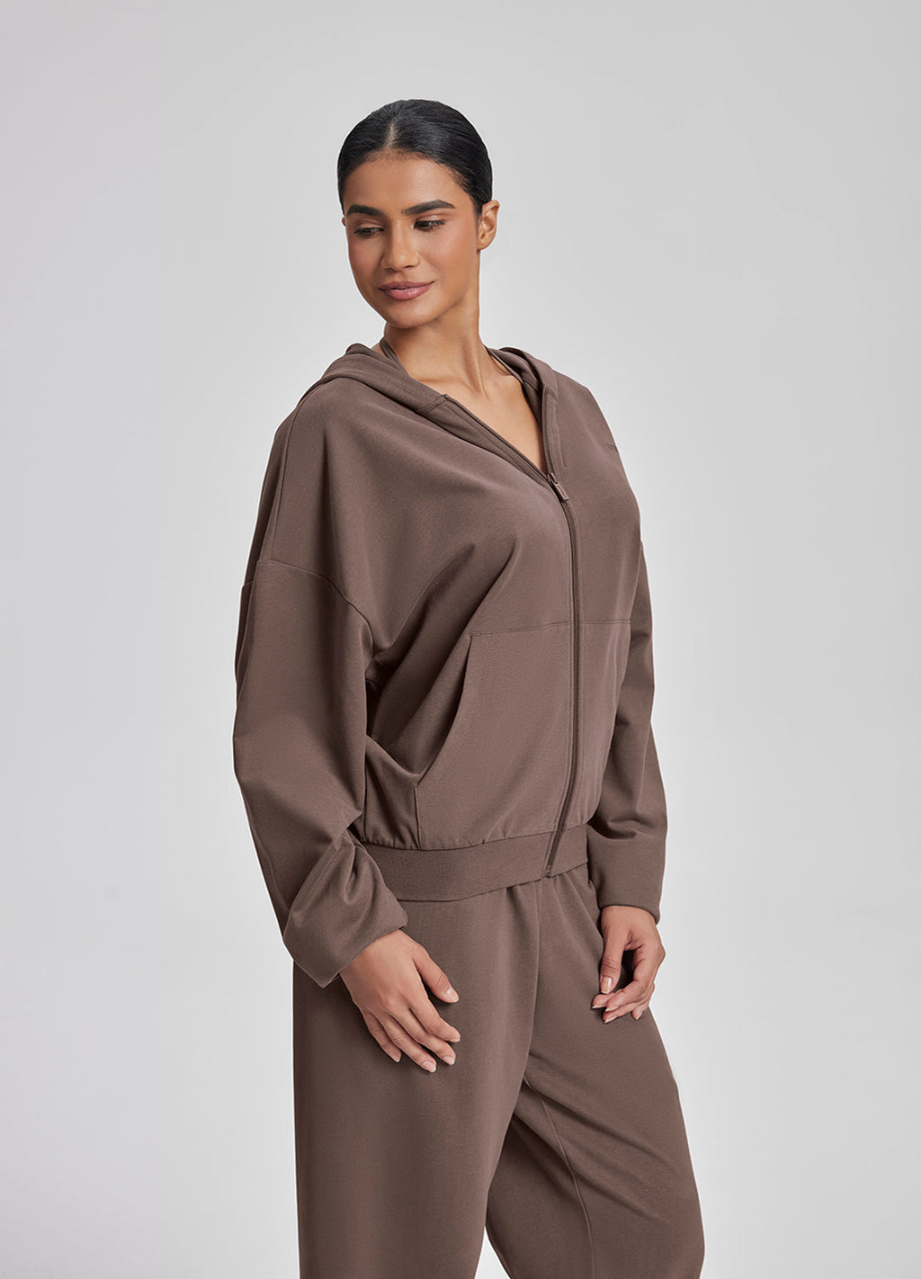 Relaxed Oversized Full Zipper Kangaroo Pockets Soft Hoodie