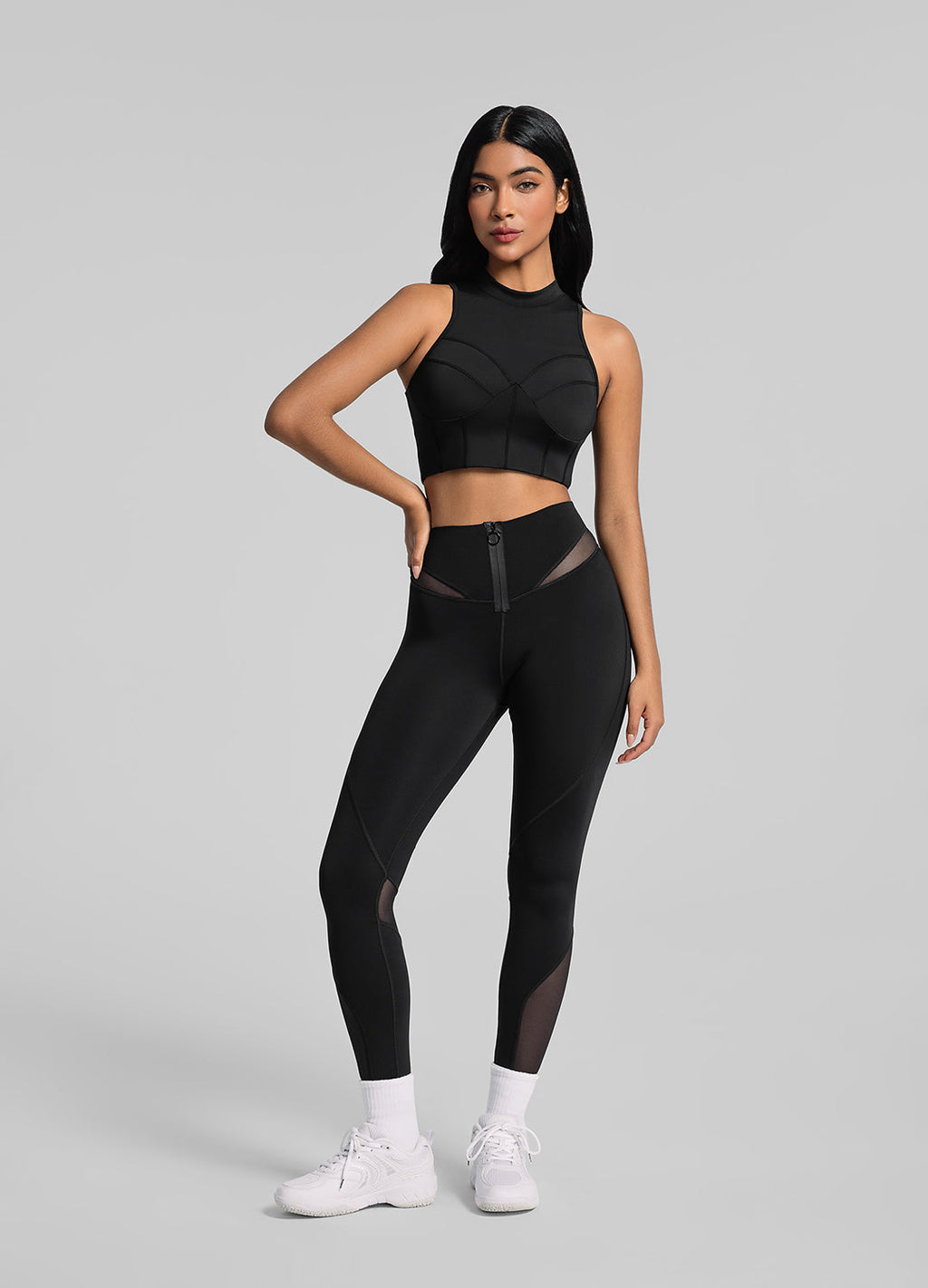 Zip Front Mesh Leggings