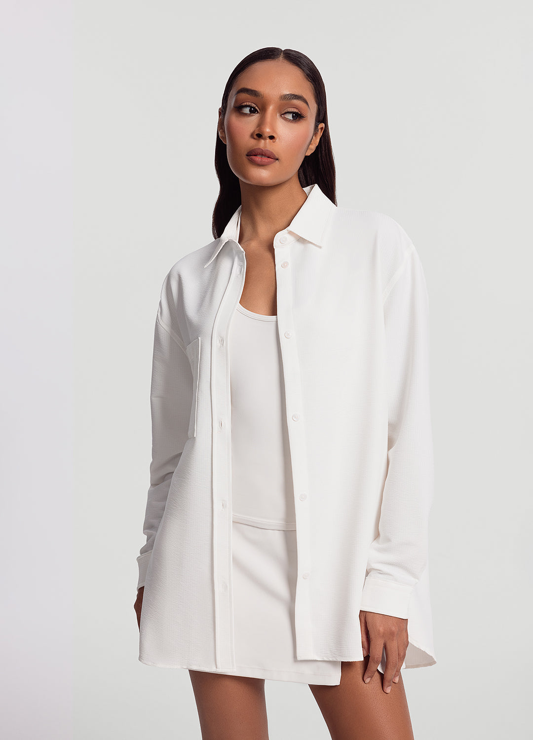 Textured Oversized Button-Up Shirt