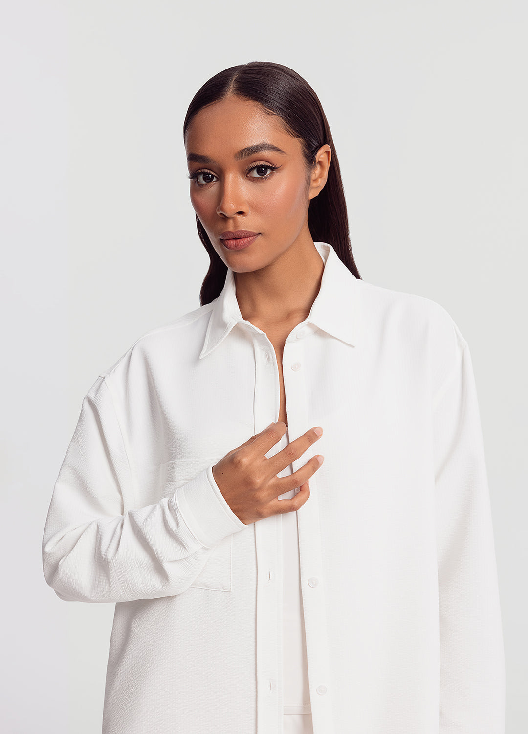 Textured Oversized Button-Up Shirt