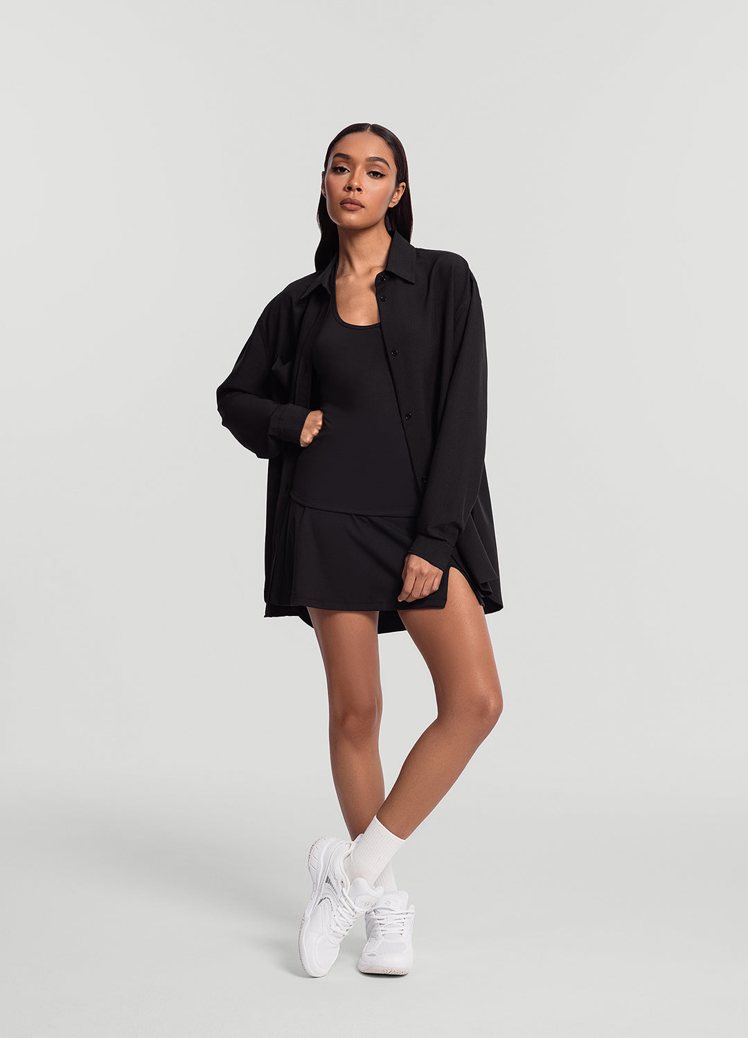Textured Oversized Button-Up Shirt