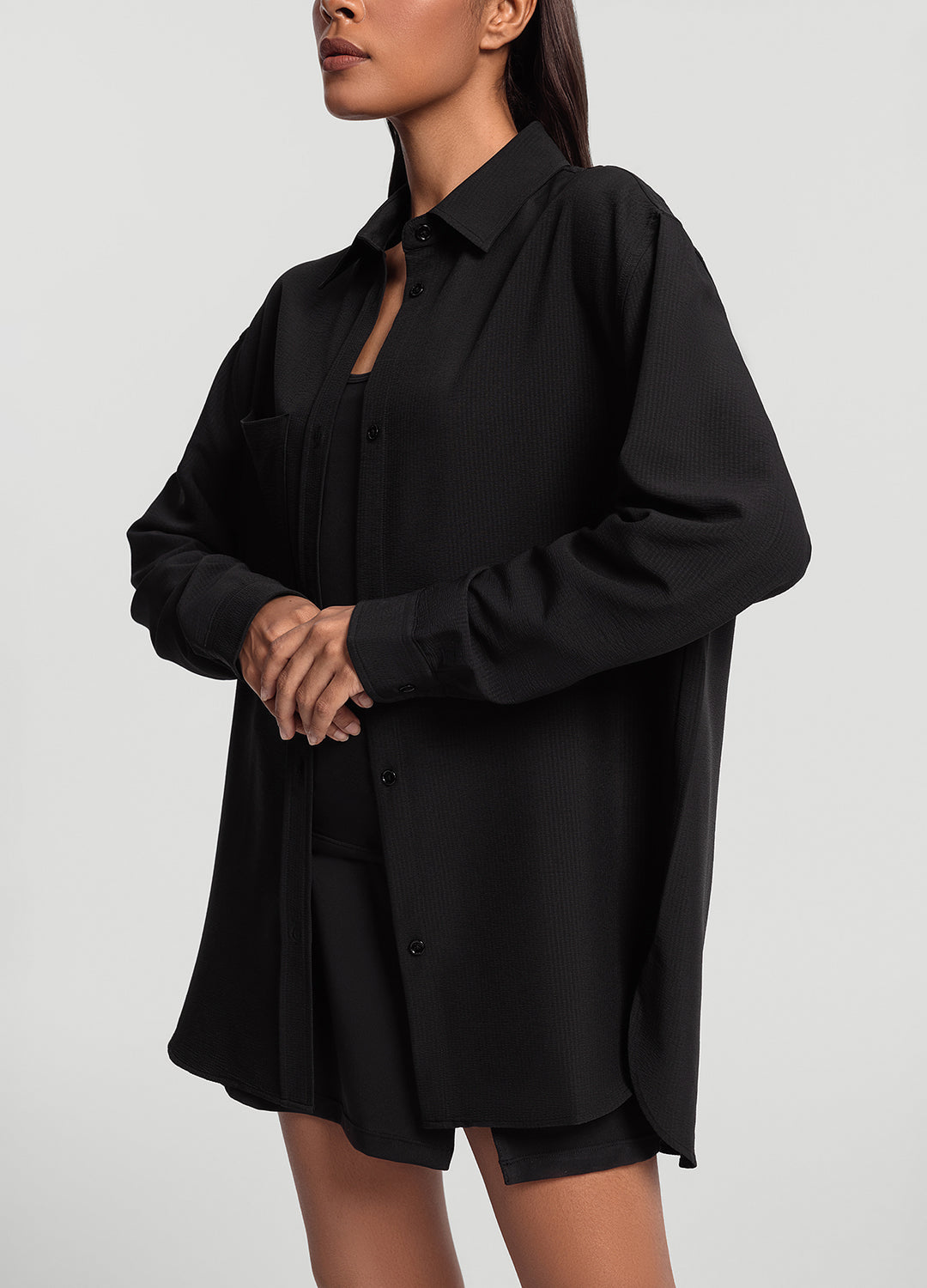 Textured Oversized Button-Up Shirt