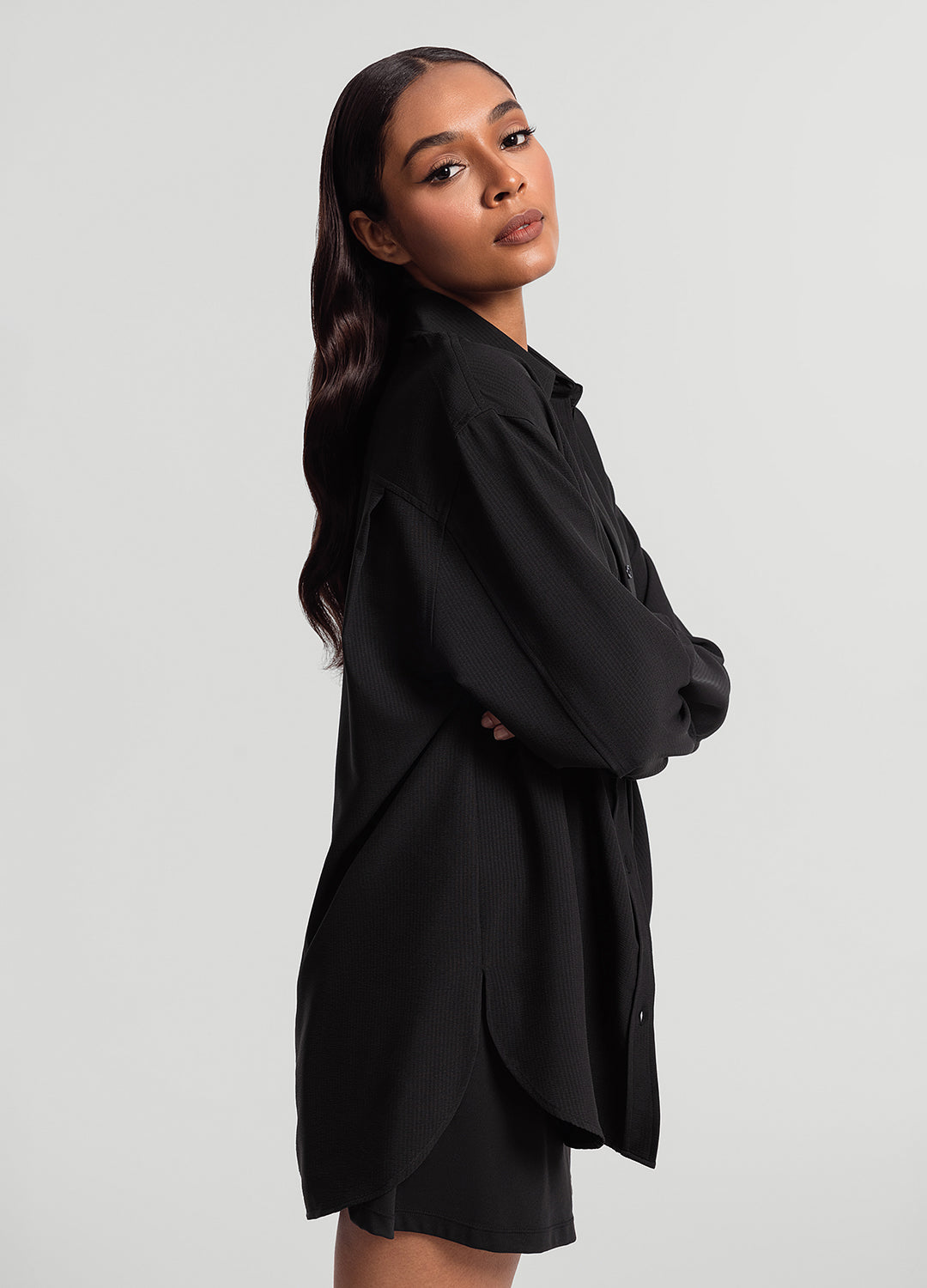 Textured Oversized Button-Up Shirt