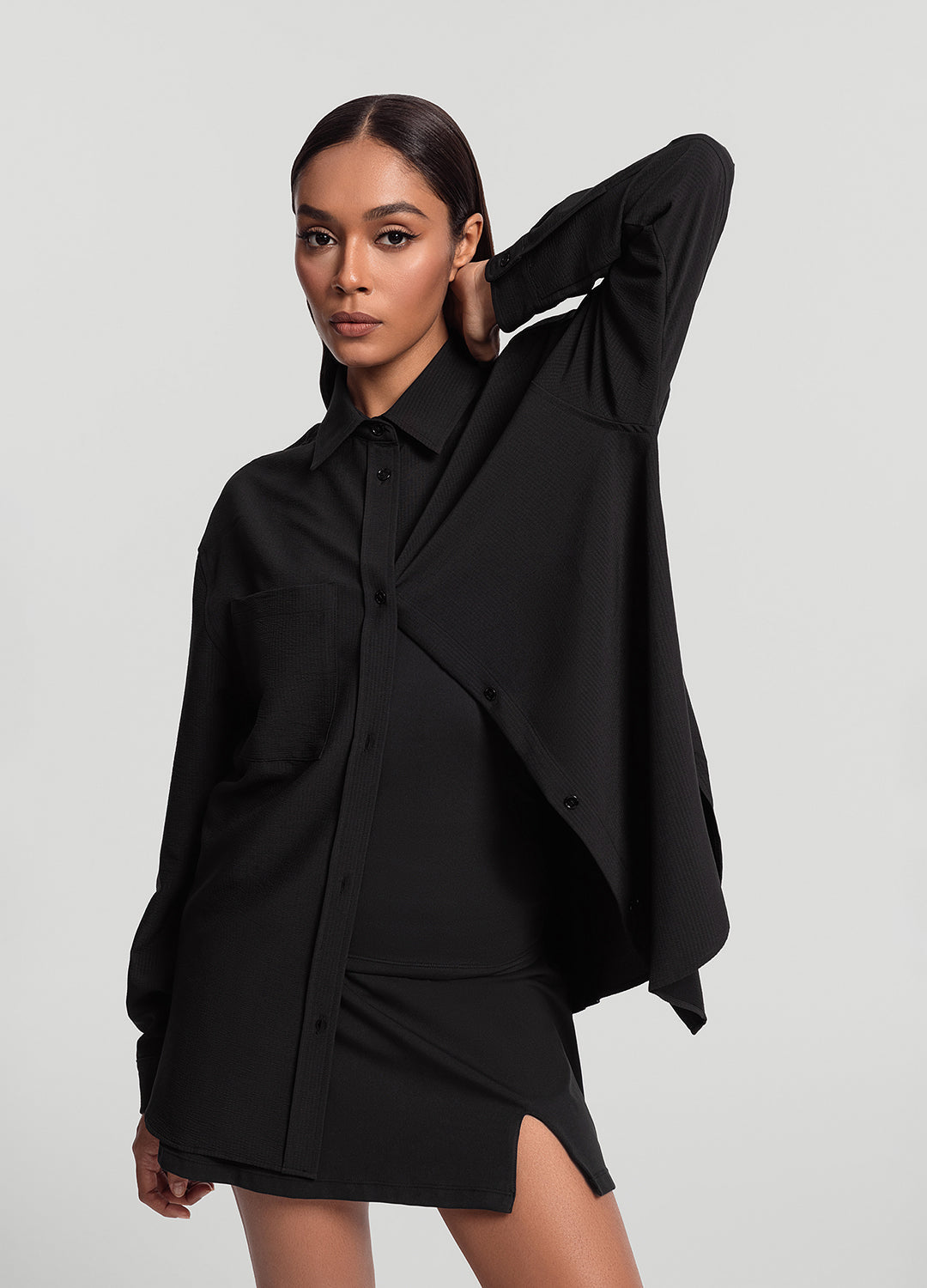 Textured Oversized Button-Up Shirt