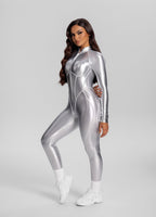 Shiny Steel Closed-Back Catsuit