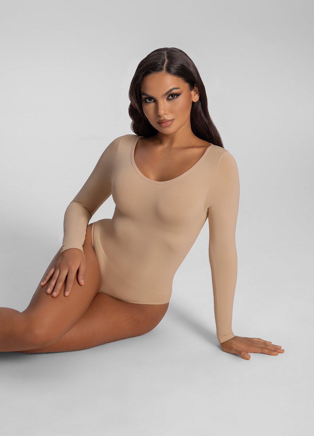Seamless Long Sleeve Tummy-Control Full Body Shaper Bodysu…