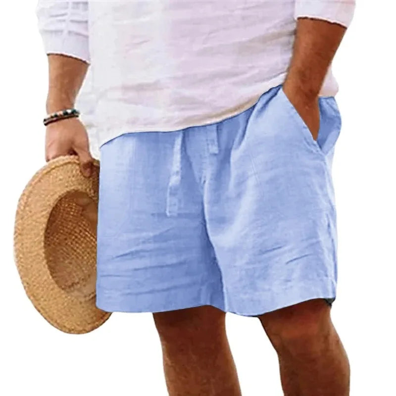 Linen Solid Color Lightweight Gym Beach Shorts for Men