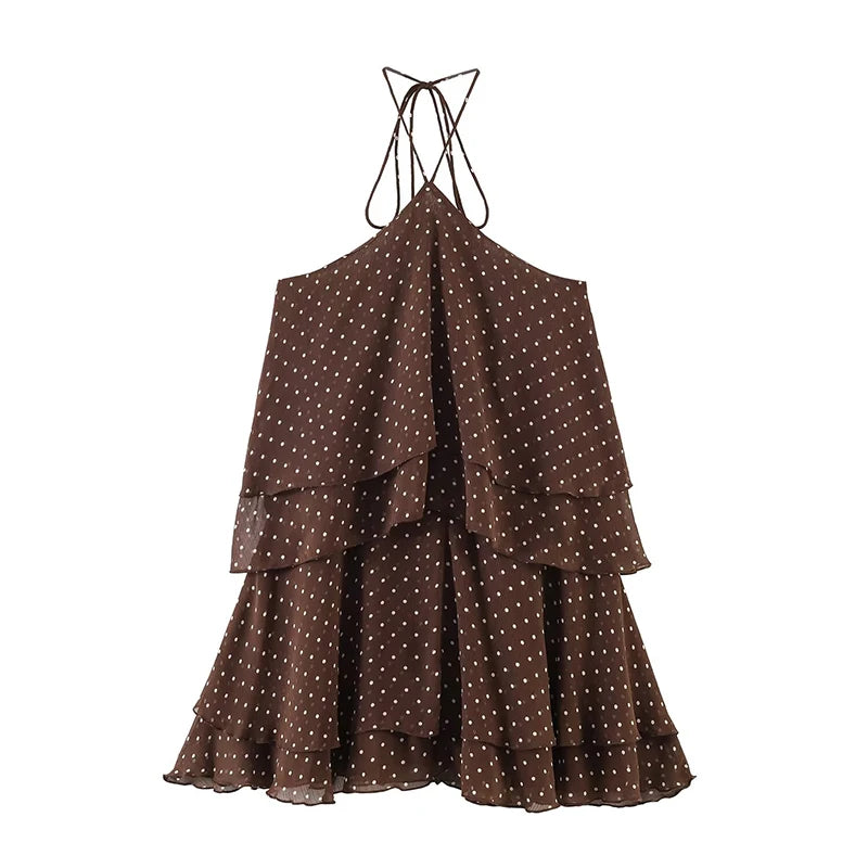 Women's New Summer Dress 2026 Fashion Neck Cascading Elegant Youth Ball Party Dresses Chic Polka-dot Mini Comfortable Dress