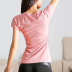 Women's sports and fitness short sleeved shirt, round neck pullover, mesh breathable quick drying yoga and fitness T-shirt
