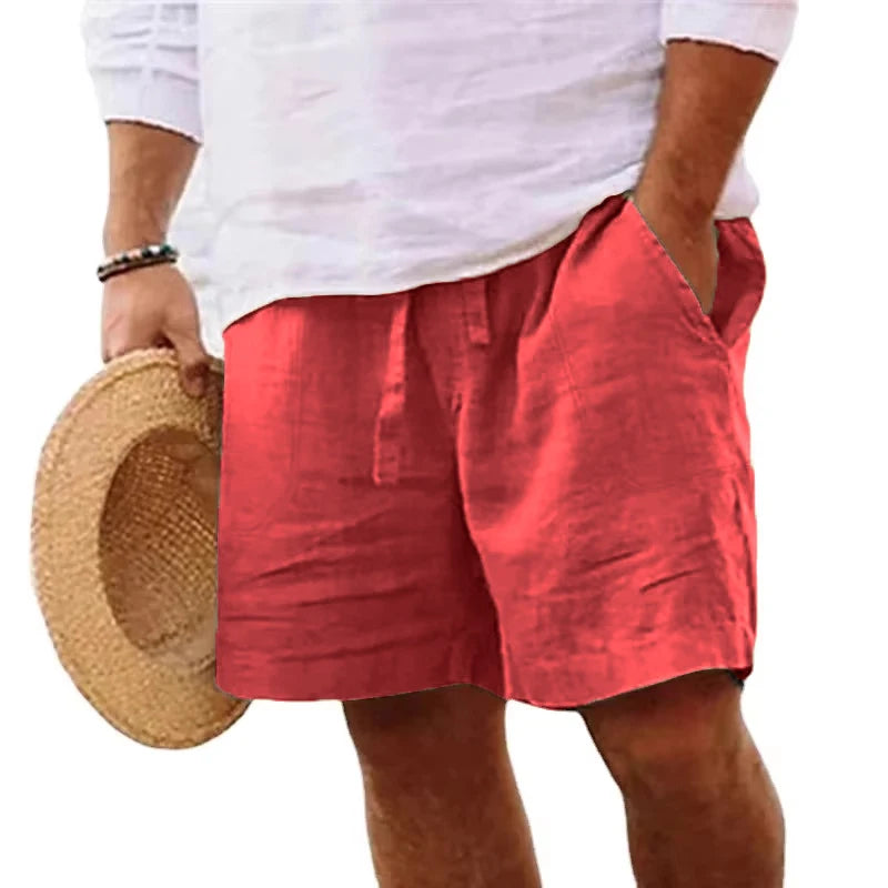 Linen Solid Color Lightweight Gym Beach Shorts for Men