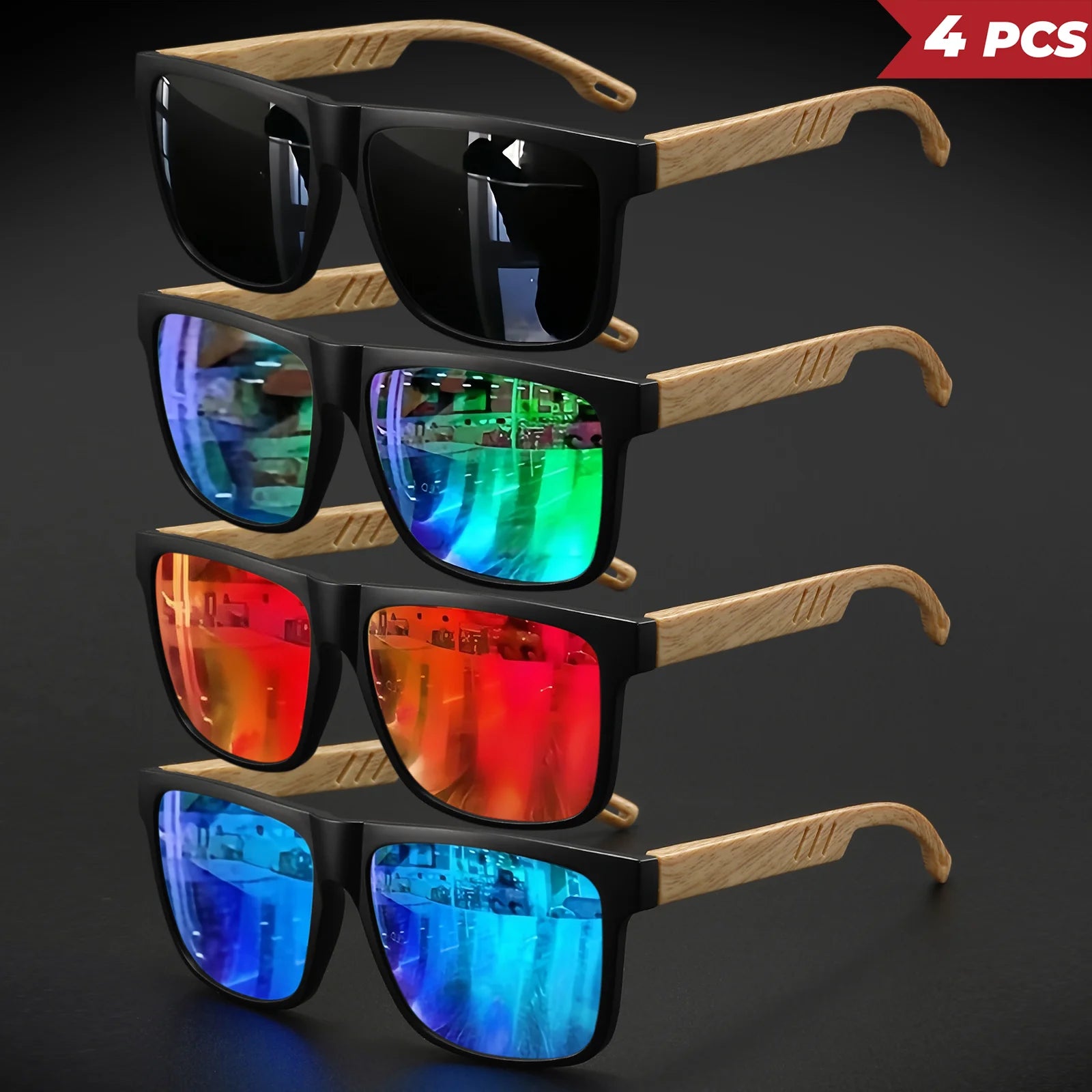 Wood Grain UV400 Square Sunglasses Unisex
