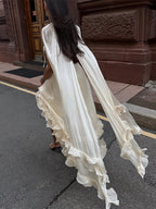 Women Solid Ruffle  Maxi Dress Fashion Lapel V-neck Sleeveless Pleated High Waist Chic Dresses 2026 Summer Lady Vacation Robes