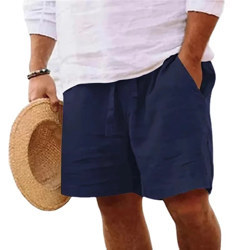 Linen Solid Color Lightweight Gym Beach Shorts for Men