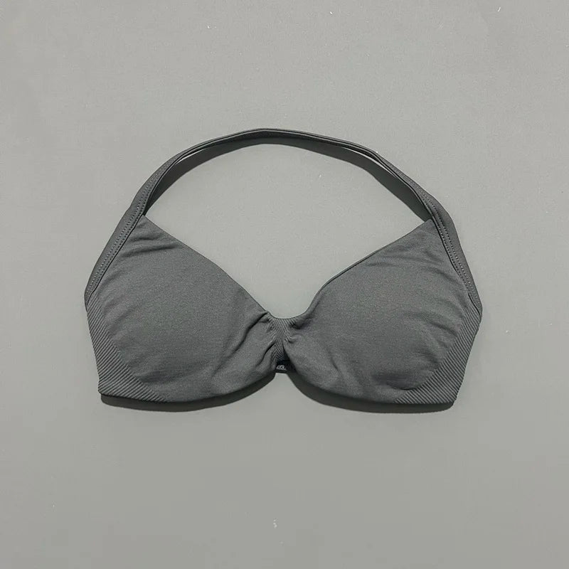 HISTELLO Impacts Strappy Bra Gym Top Women High Support Thin Strap Halter Sports Seamless Bra Scrunch Push-up Workout Yoga Tanks