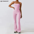 New Summer Women Sleeveless Yoga Jumpsuit Female Gym Flared Overalls Neck-hanging Backless Sportswear Sport Outfit For Woman