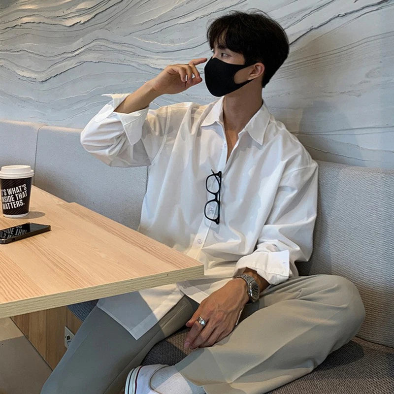 Slim-Fit Solid Color Long Sleeve Business Shirt for Men