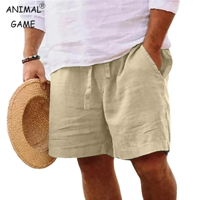 Linen Solid Color Lightweight Gym Beach Shorts for Men