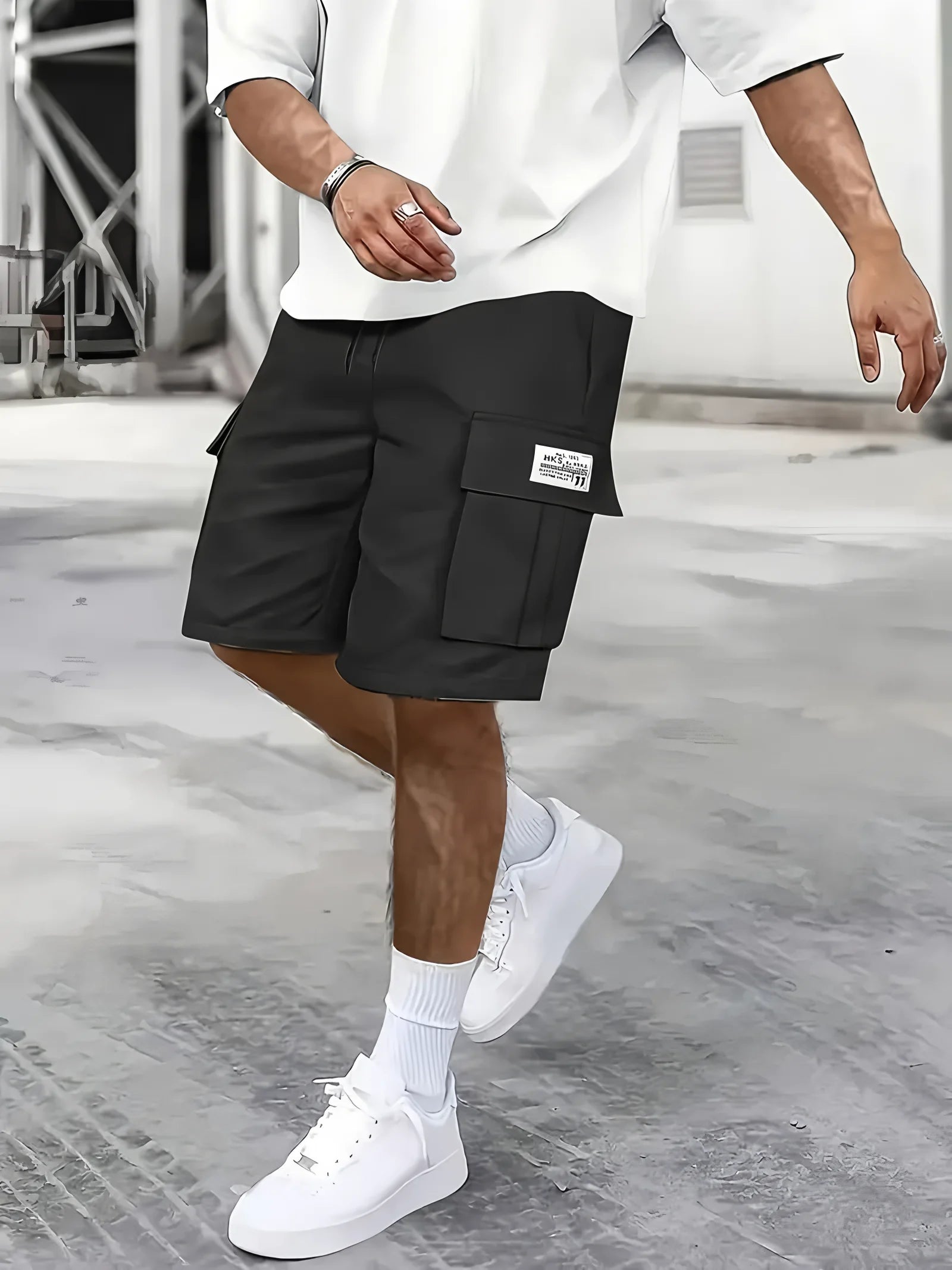 Multi-Pocket Elastic Waistband Work Shorts for Men