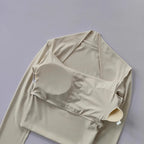 Women's Elegant Long Sleeve Yoga Shawl Sports Top with Chest Cushion Short Elegant Yoga Top Small Camback Pura Speed Dry Autumn