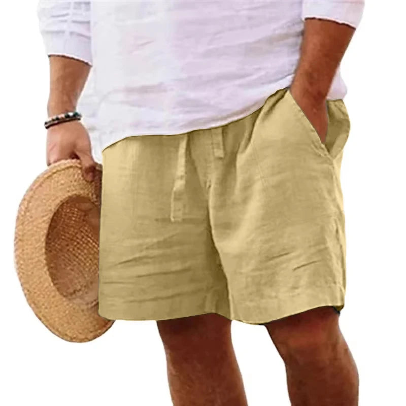 Linen Solid Color Lightweight Gym Beach Shorts for Men