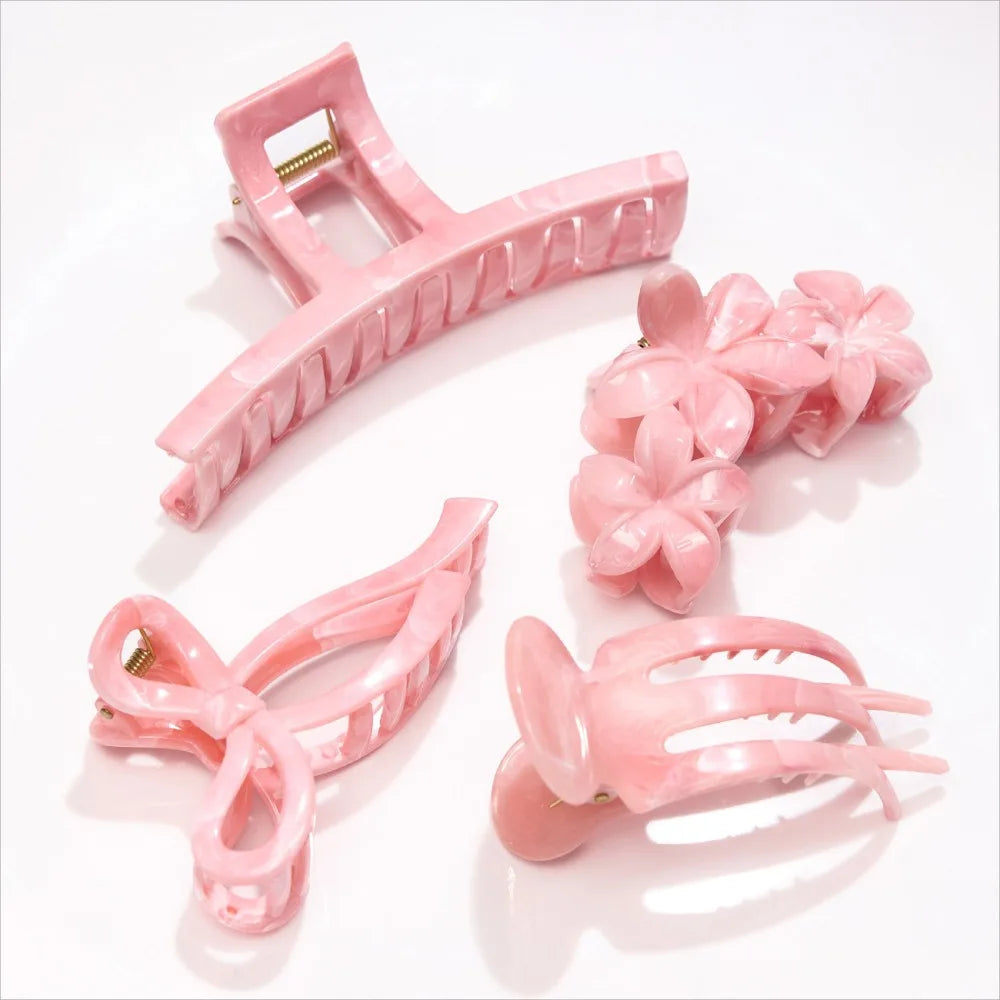 4Pcs Autumn Winter Burgundy Bow Square Flower Hair Claw Clips for Women MultiStyle Red Fashion Hair Accessories Headwear Hairpin