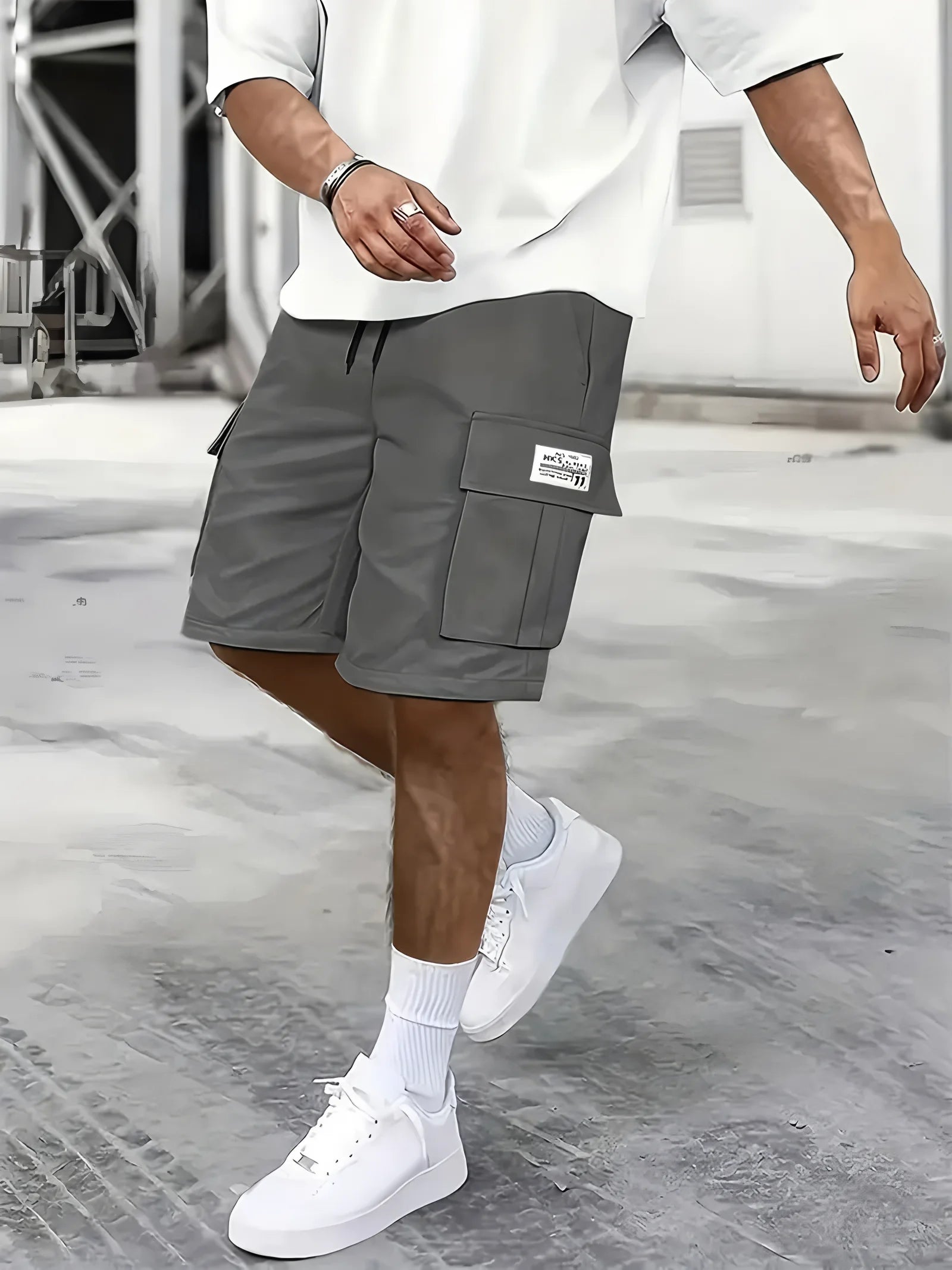 Multi-Pocket Elastic Waistband Work Shorts for Men