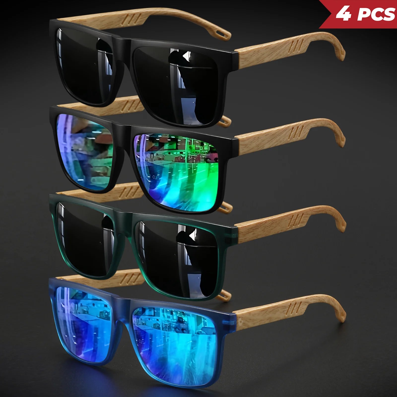 Wood Grain UV400 Square Sunglasses Unisex