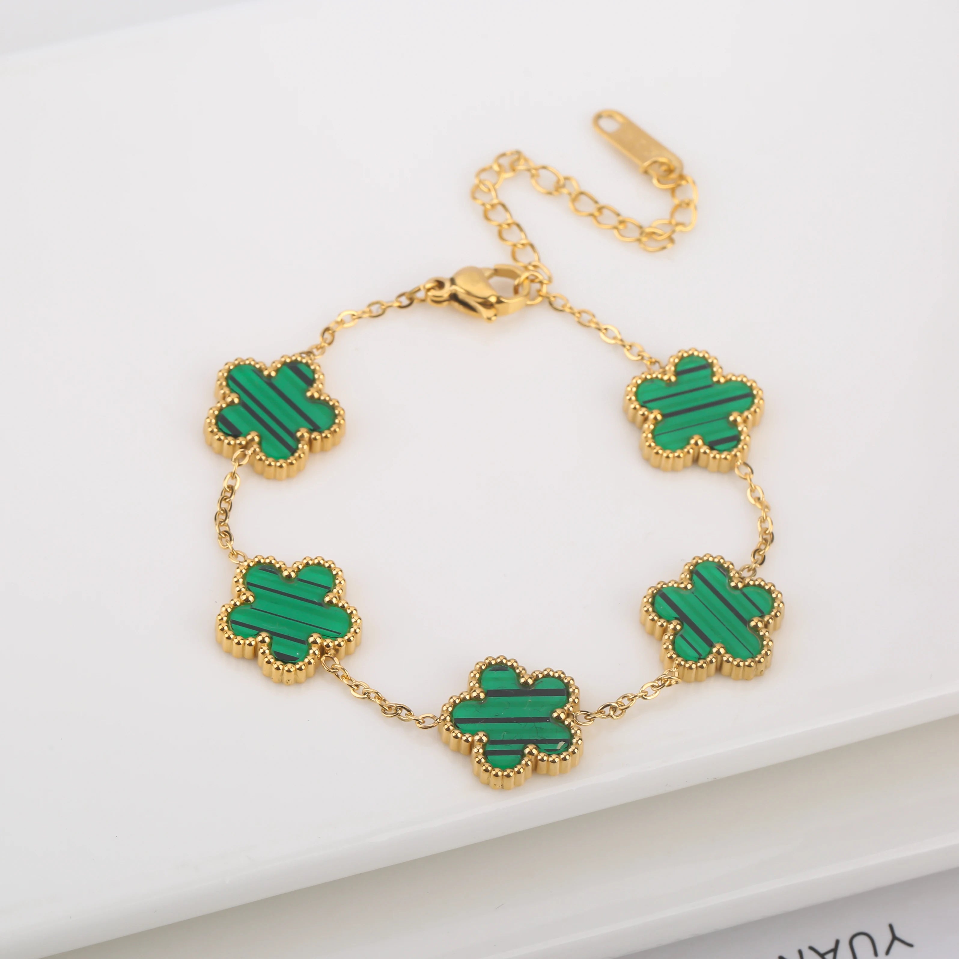 Hot Sale Stainless Steel Laser Five Leaf Flower Petal Adjustable Clover Bracelet Classic for Woman Girl Brand Jewelry Party Gift