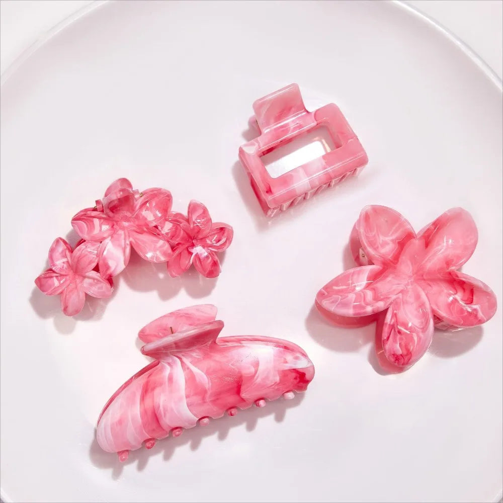 4Pcs Autumn Winter Burgundy Bow Square Flower Hair Claw Clips for Women MultiStyle Red Fashion Hair Accessories Headwear Hairpin