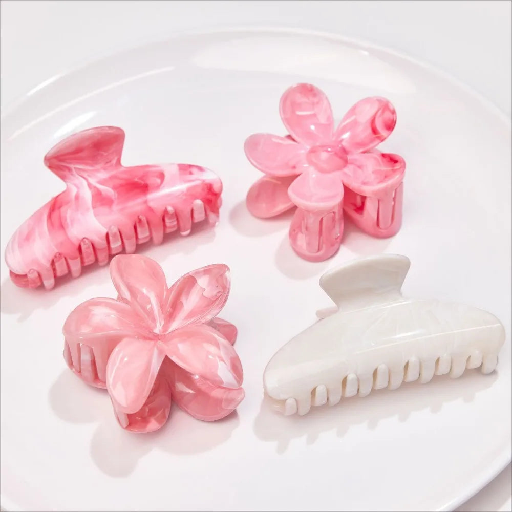 4Pcs Autumn Winter Burgundy Bow Square Flower Hair Claw Clips for Women MultiStyle Red Fashion Hair Accessories Headwear Hairpin