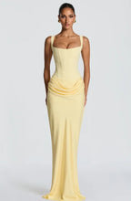Solid Pleated Sling Dress Women Square Neck Sleeveless Off-shoulder Waist Cinching Slim Dresses Lady Summer Evening Party Gowns