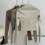 Women's Elegant Long Sleeve Yoga Shawl Sports Top with Chest Cushion Short Elegant Yoga Top Small Camback Pura Speed Dry Autumn