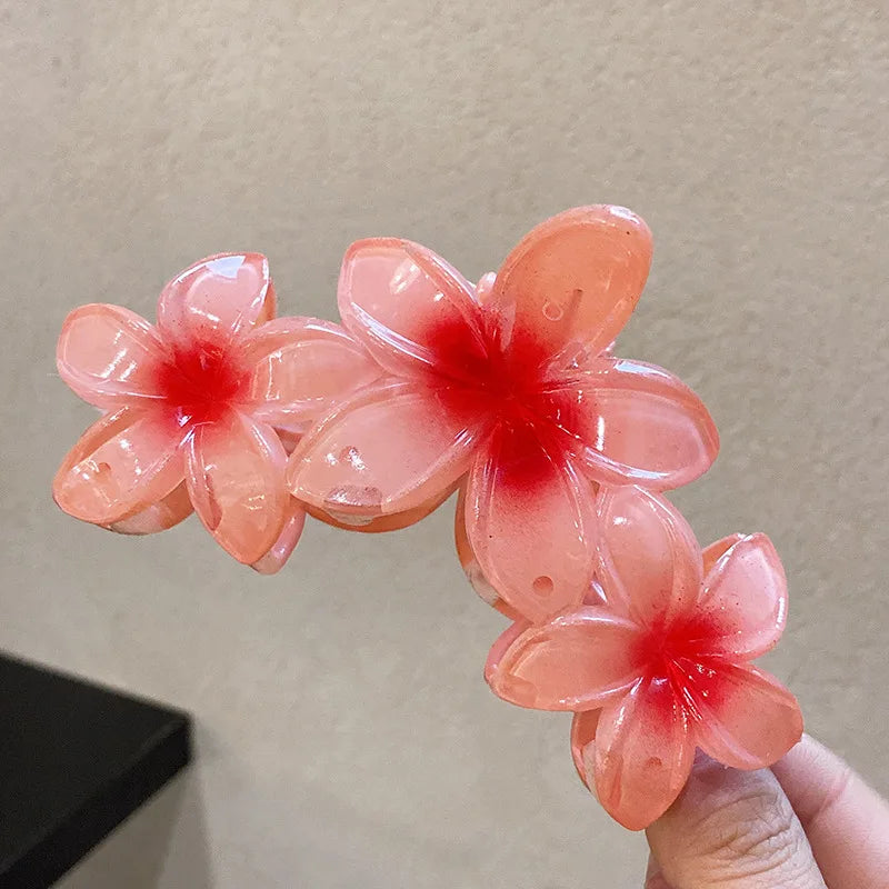 Fashion Gradient Egg Flower Hair Claws Clip Women Girls Sweet Acrylic Hairpins Summer Beach Hawaiian Headwear Hair Accessories