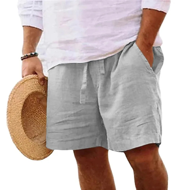 Linen Solid Color Lightweight Gym Beach Shorts for Men