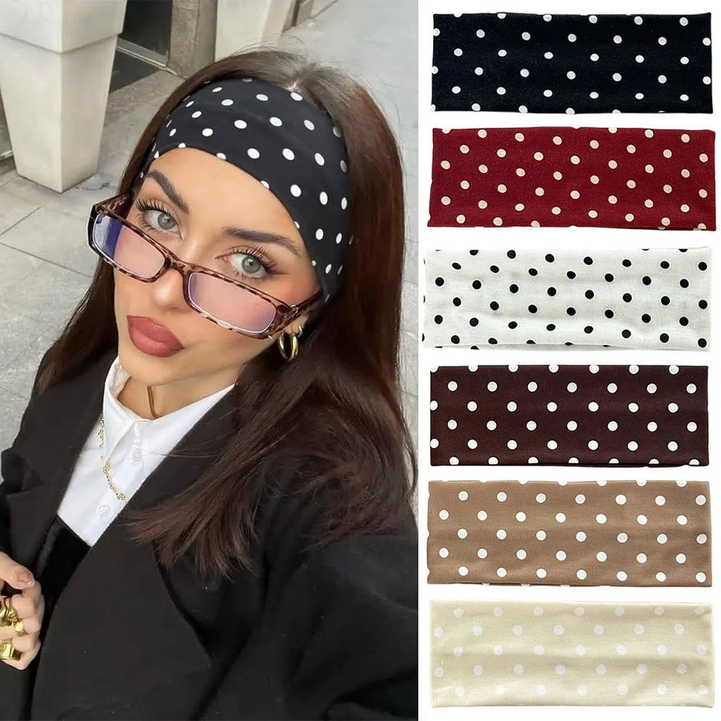 Y2K Retro Boho Breeze Wind Dot Stretch Women's Hairbands Korean Ins Fashion Wide Headbands Yoga Sports Dating Hair Accessories