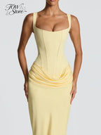 Women Sexy Solid Pleated Strapless Dress Lady Chic Off-shoulder Backless High Waist Split Dresses 2026 Summer Evening Party Gown