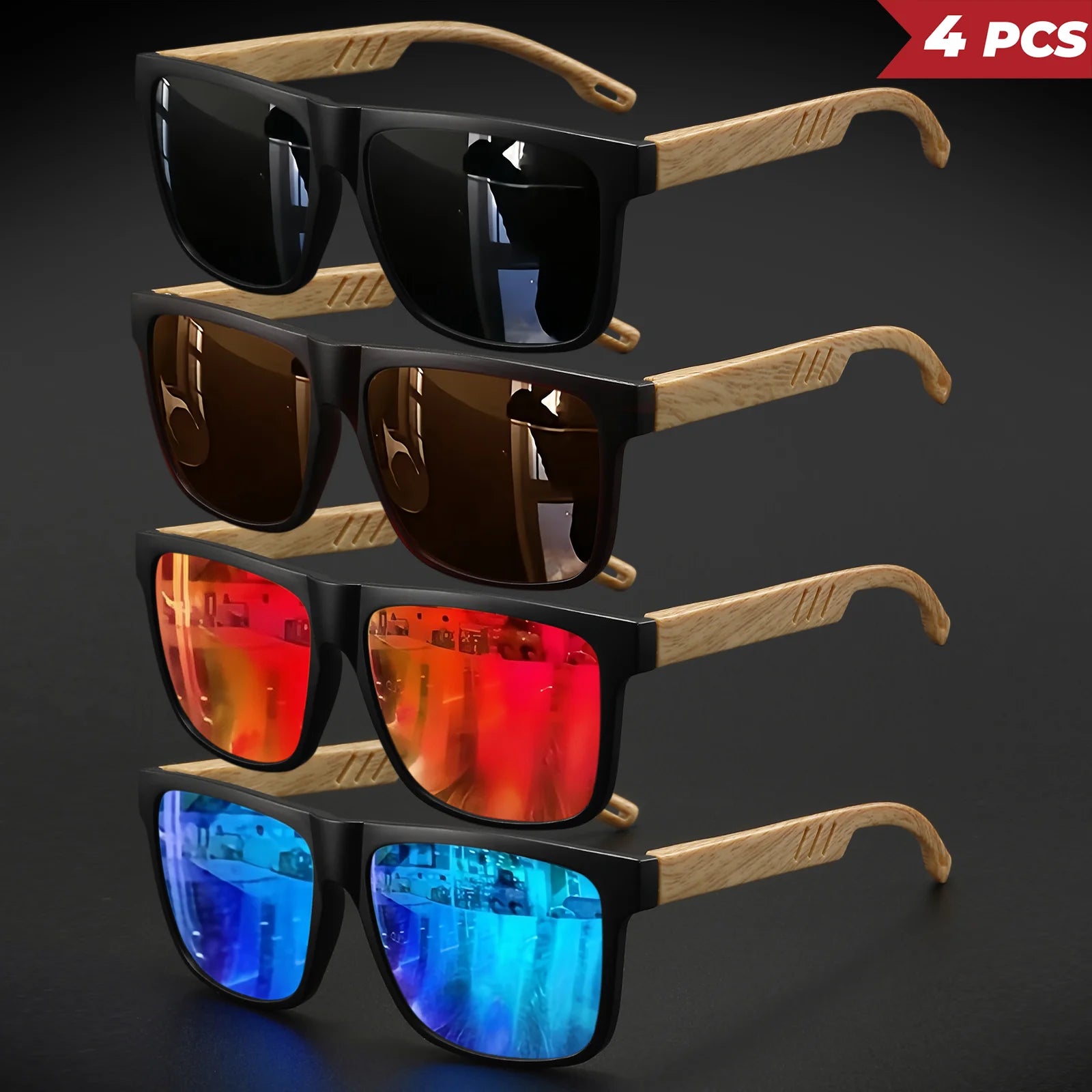 Wood Grain UV400 Square Sunglasses Unisex
