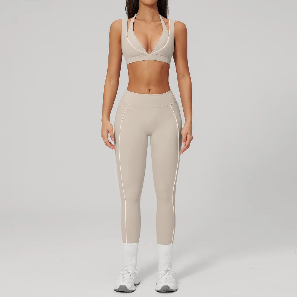 2PCS Yoga Suit  Women Tracksuit Shockproof Sports Bra Gym Workout Clothes Cycling Shorts Female High Waist Legging Athletic Wear