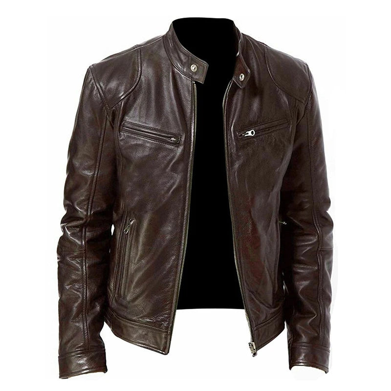 Slim Fit Lapel Motorcycle Leather Jacket for Men