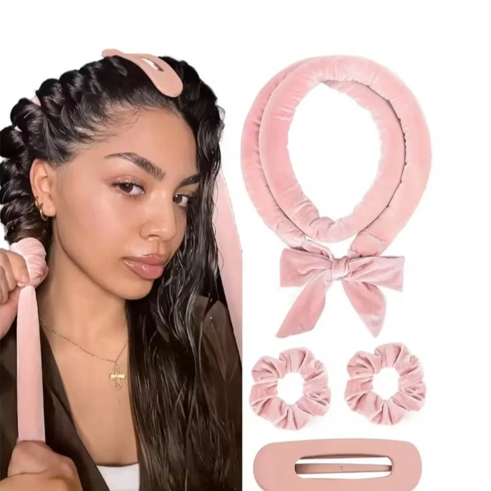 Heatless Hair Curler Set with Satin Bonnet No Heat Sleep in Curlers Headband Soft Hair Curler Satin Curlers Curls Styling Tools