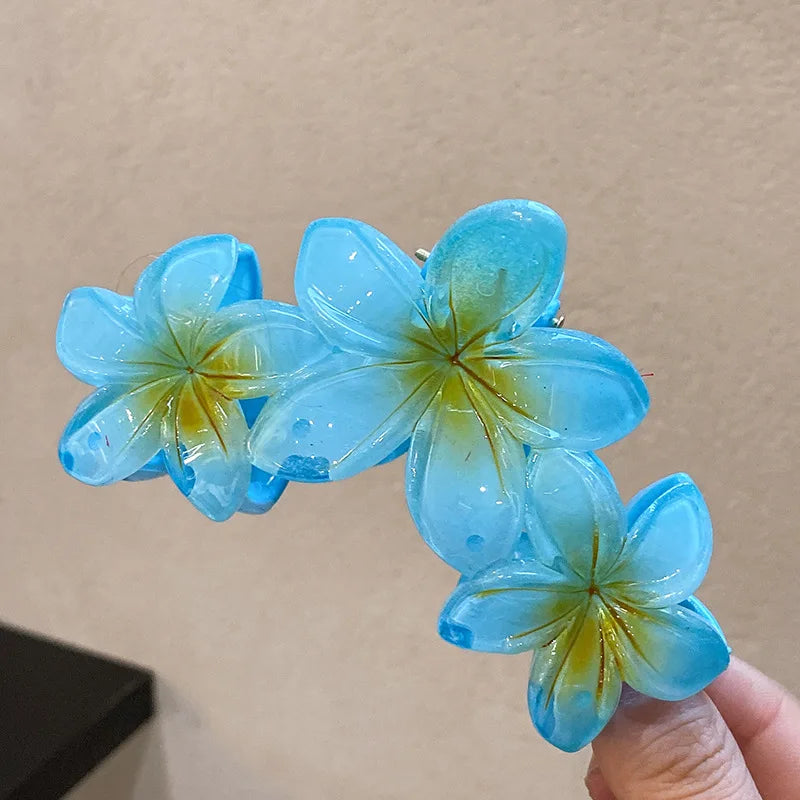 Fashion Gradient Egg Flower Hair Claws Clip Women Girls Sweet Acrylic Hairpins Summer Beach Hawaiian Headwear Hair Accessories
