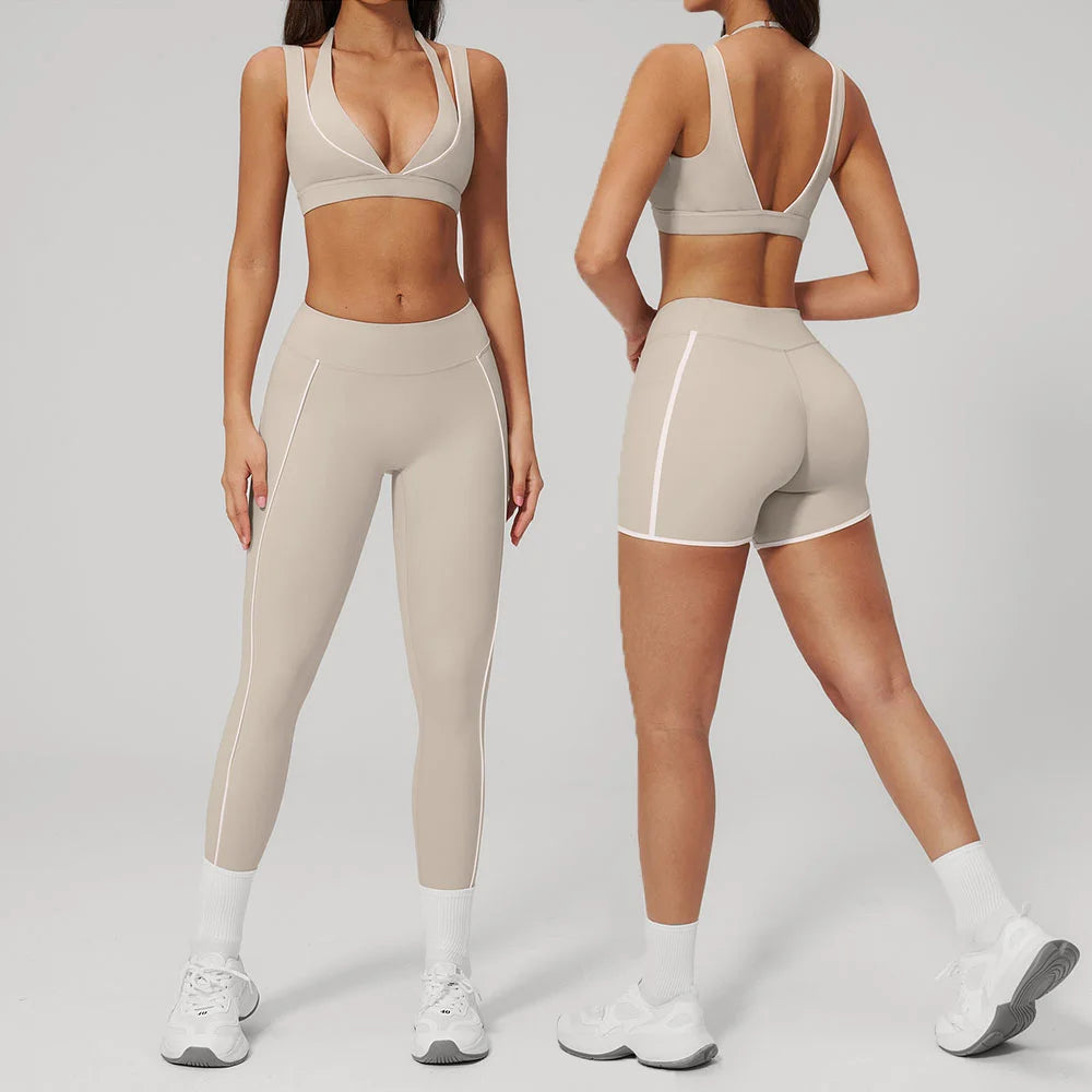 2PCS Yoga Suit  Women Tracksuit Shockproof Sports Bra Gym Workout Clothes Cycling Shorts Female High Waist Legging Athletic Wear