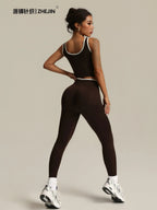 2 Piece Yoga Set Women Crossover V Waist Leggings Contrast Trim Sports Bra Gym Workout Matching Set Fitness Activewear Suit