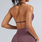 HISTELLO Impacts Strappy Bra Gym Top Women High Support Thin Strap Halter Sports Seamless Bra Scrunch Push-up Workout Yoga Tanks