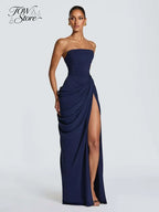 Women Sexy Solid Pleated Strapless Dress Lady Chic Off-shoulder Backless High Waist Split Dresses 2026 Summer Evening Party Gown