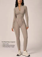VITALINOVO Womens Running Onesie Athletic Romper Pants Long Sleeve Zip Up Hiking Outfits One Piece Workout Bodycon Jumpsuits