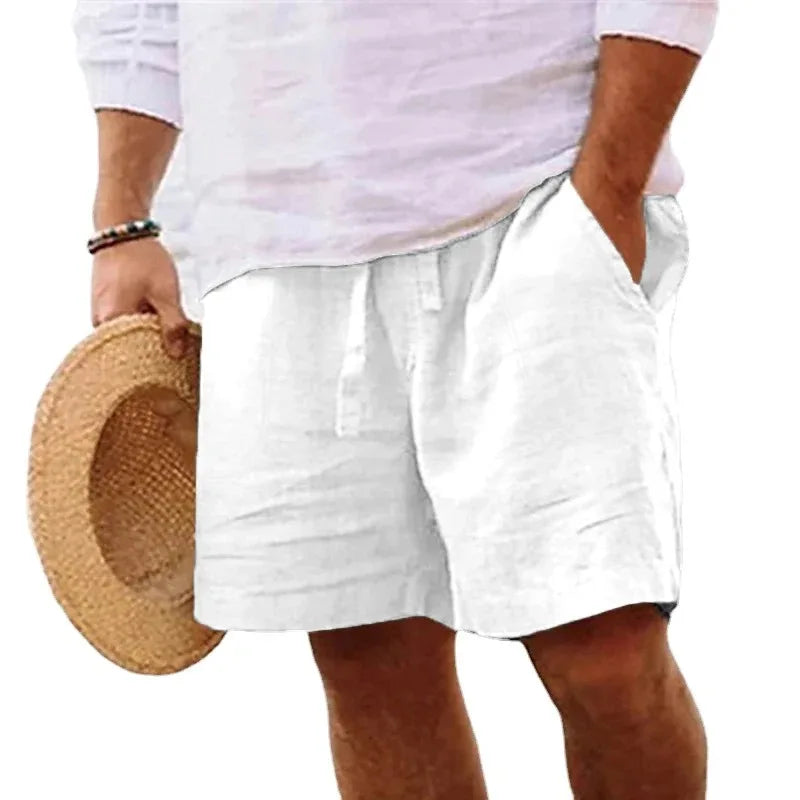 Linen Solid Color Lightweight Gym Beach Shorts for Men